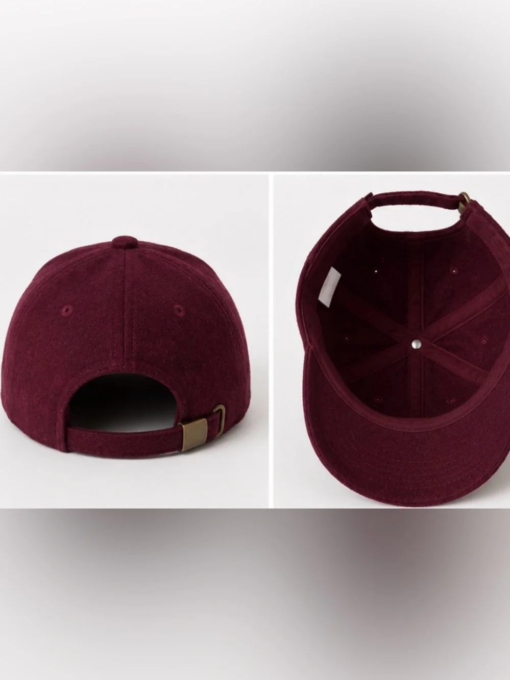 Burgundy Wool Blend Adjustable Strap Baseball Cap Hat | One Size Adjustable